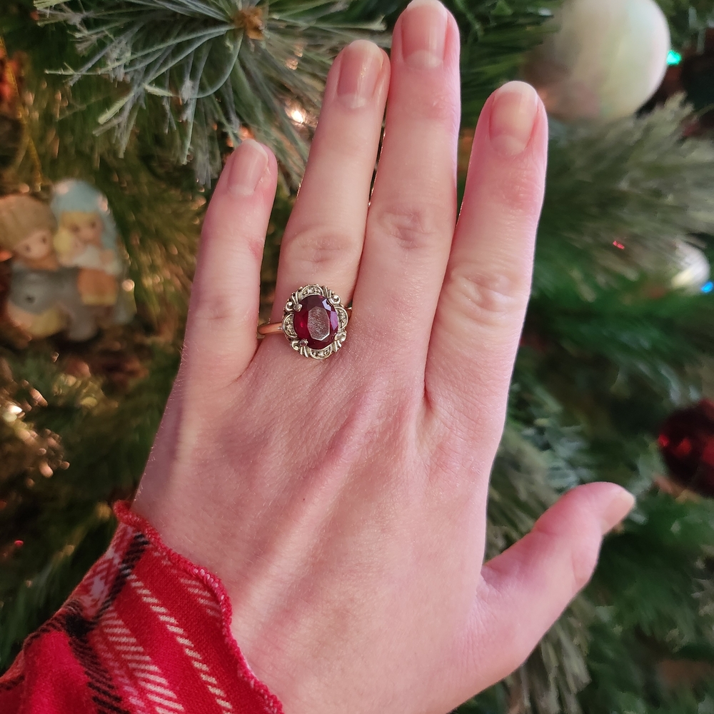 Lab Grown Ruby And Diamond Vintage Ring - image 7